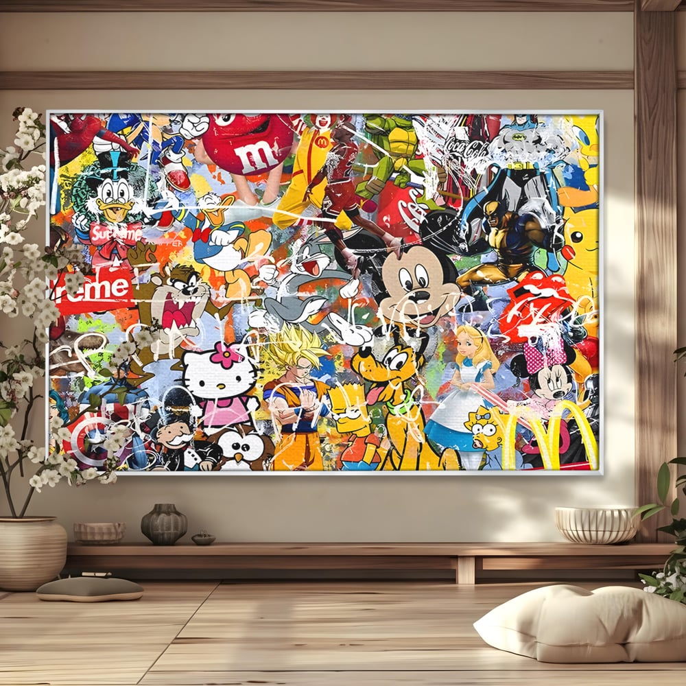 Tablou canvas cu tablou canvas cu personaje din desene animate, in rama de aluminiu argintiu